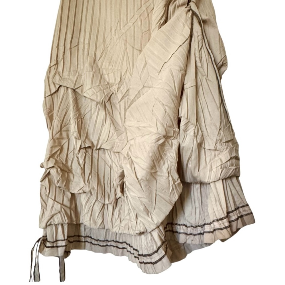 SAGA Pleated Cottagecore Lagenlook Adjustable Drawstring Hem Champagne Skirt - Picture 8 of 16